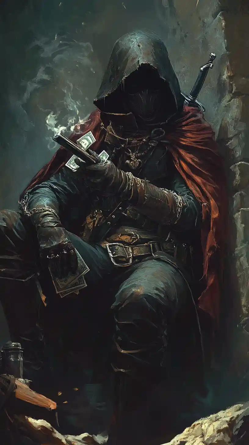Confident assassin standing ready in a tense urban moment