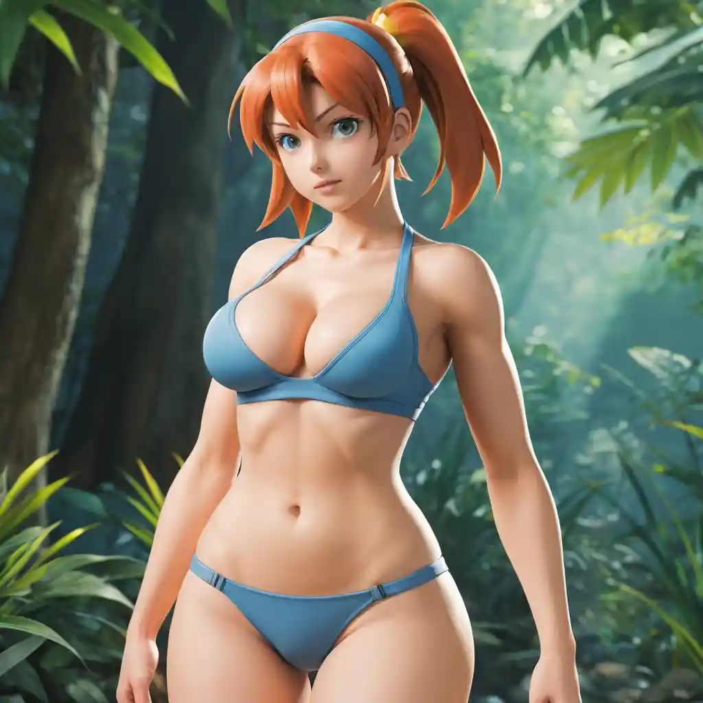 Curvy anime woman in tight clinging bikini outfit
