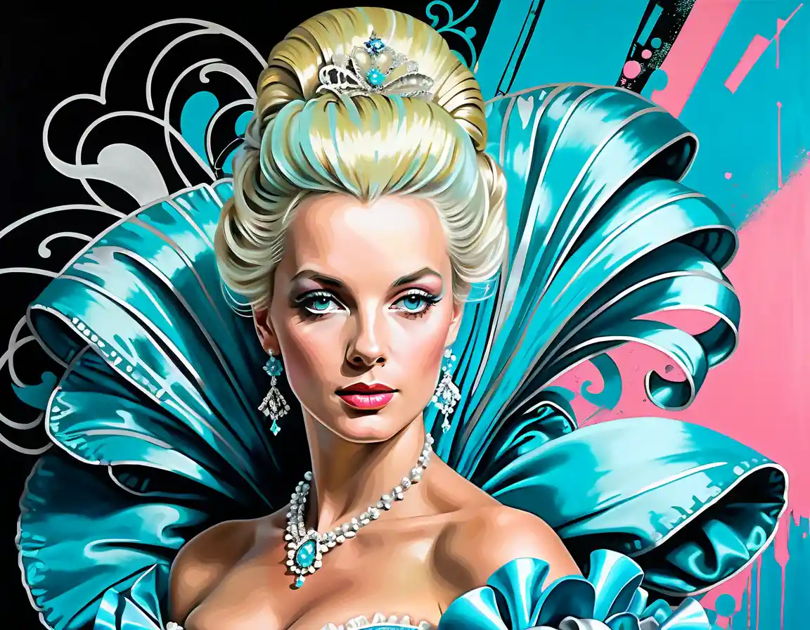 Pastel portrait of glamorous aristocratic woman in silk costume