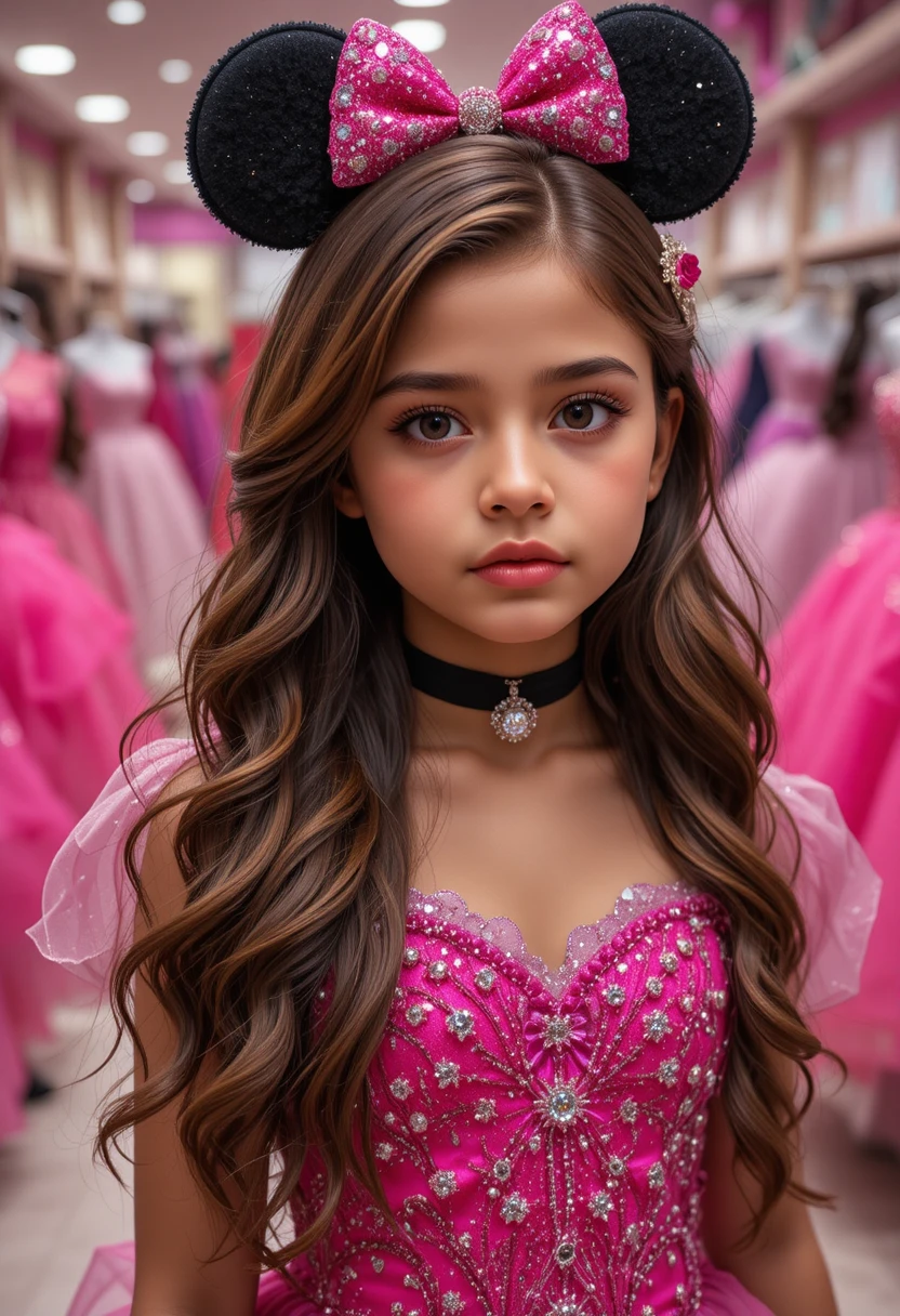 Young girl in pink minnie dress inside a boutique