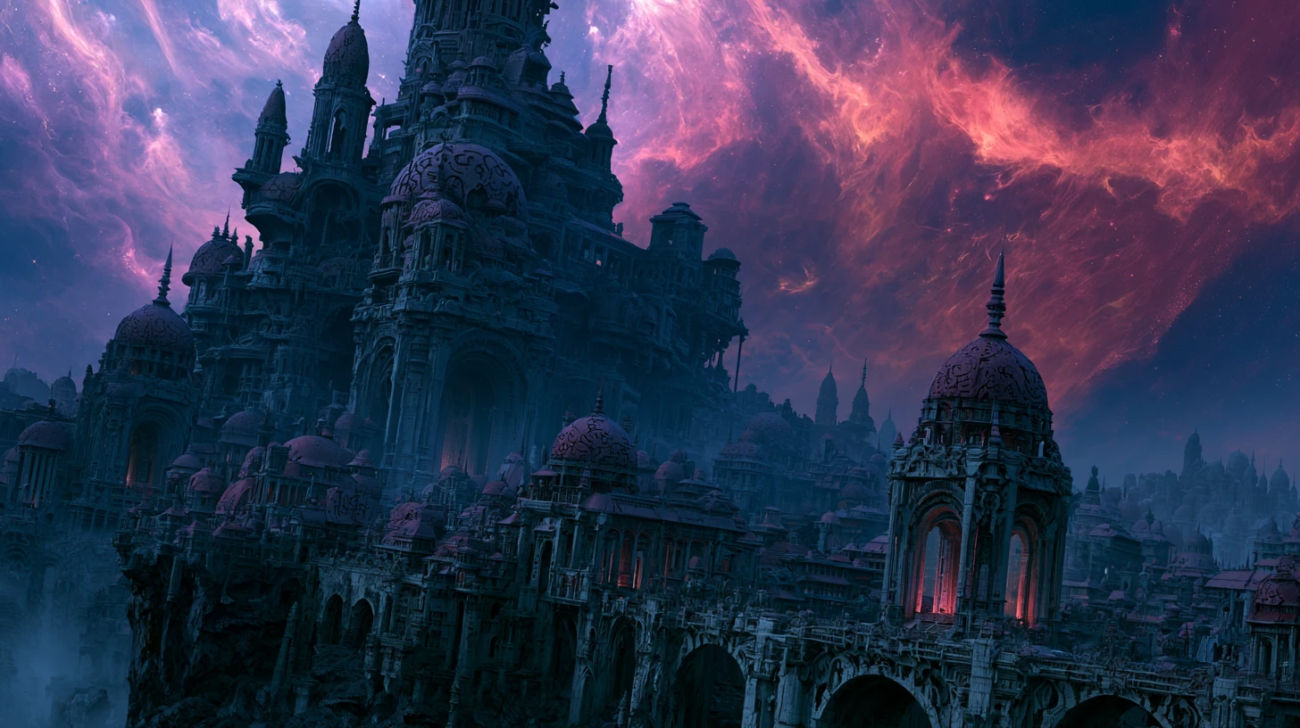 Ancient city clinging to the edge of a cosmic abyss