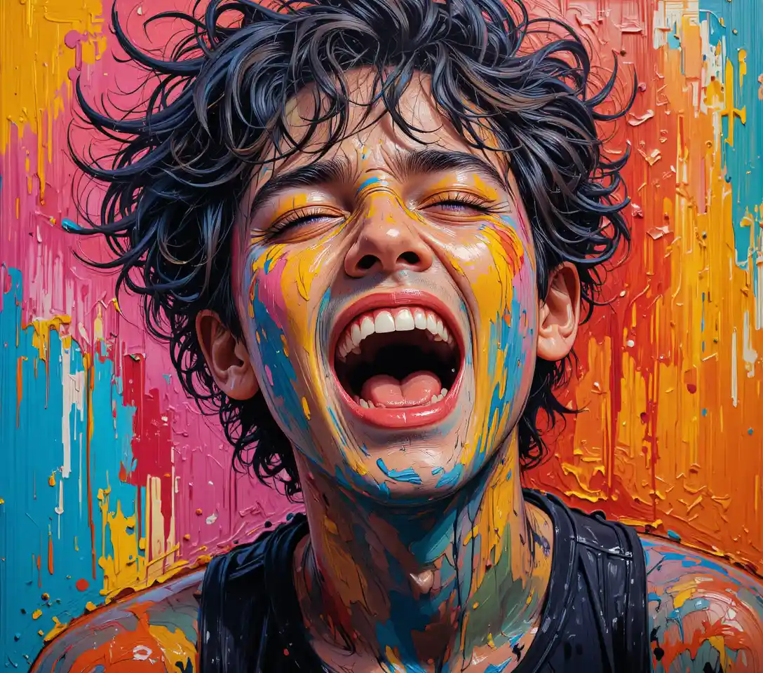 Young artist self portrait painted in bold impasto strokes