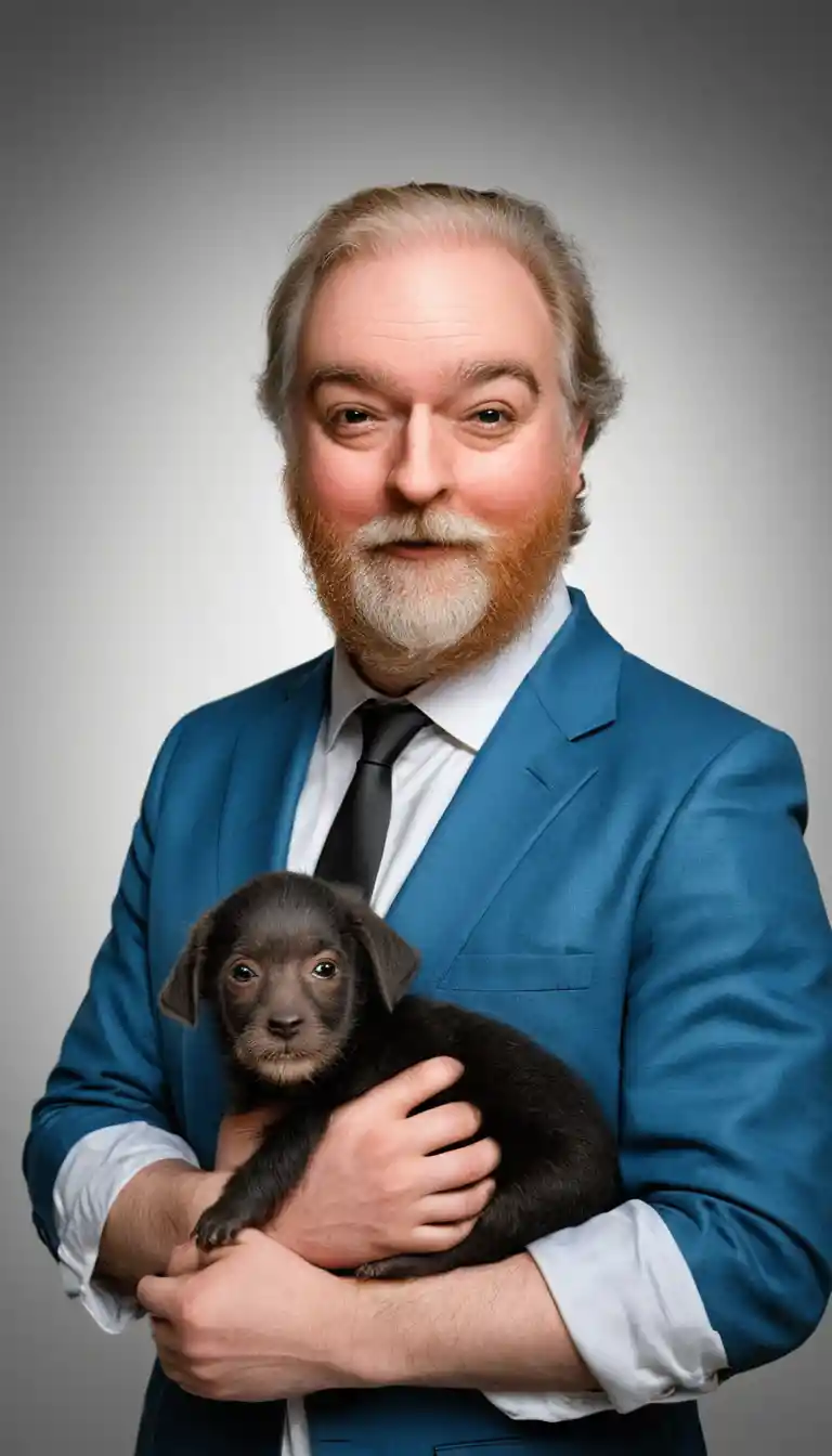 Playful portrait of elderly man with baby chimpanzee features