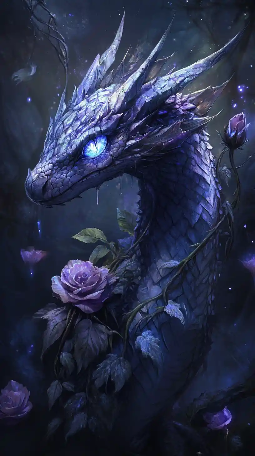 Slender Floral Dragon In A Dark Bioluminescent Forest