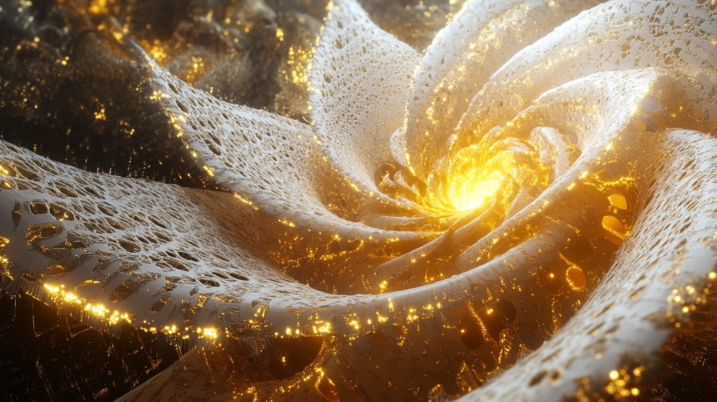 Massive flower like structure orbiting a glowing gravitational core