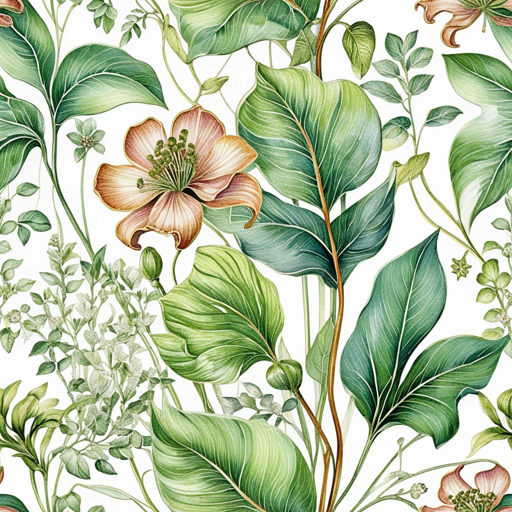 Delicate spring botanical line art with flowing floral forms
