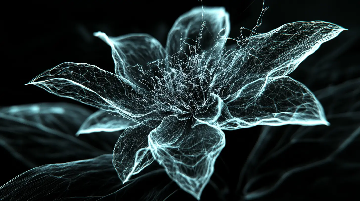 Neural Network Flower In A Dark Digital Void