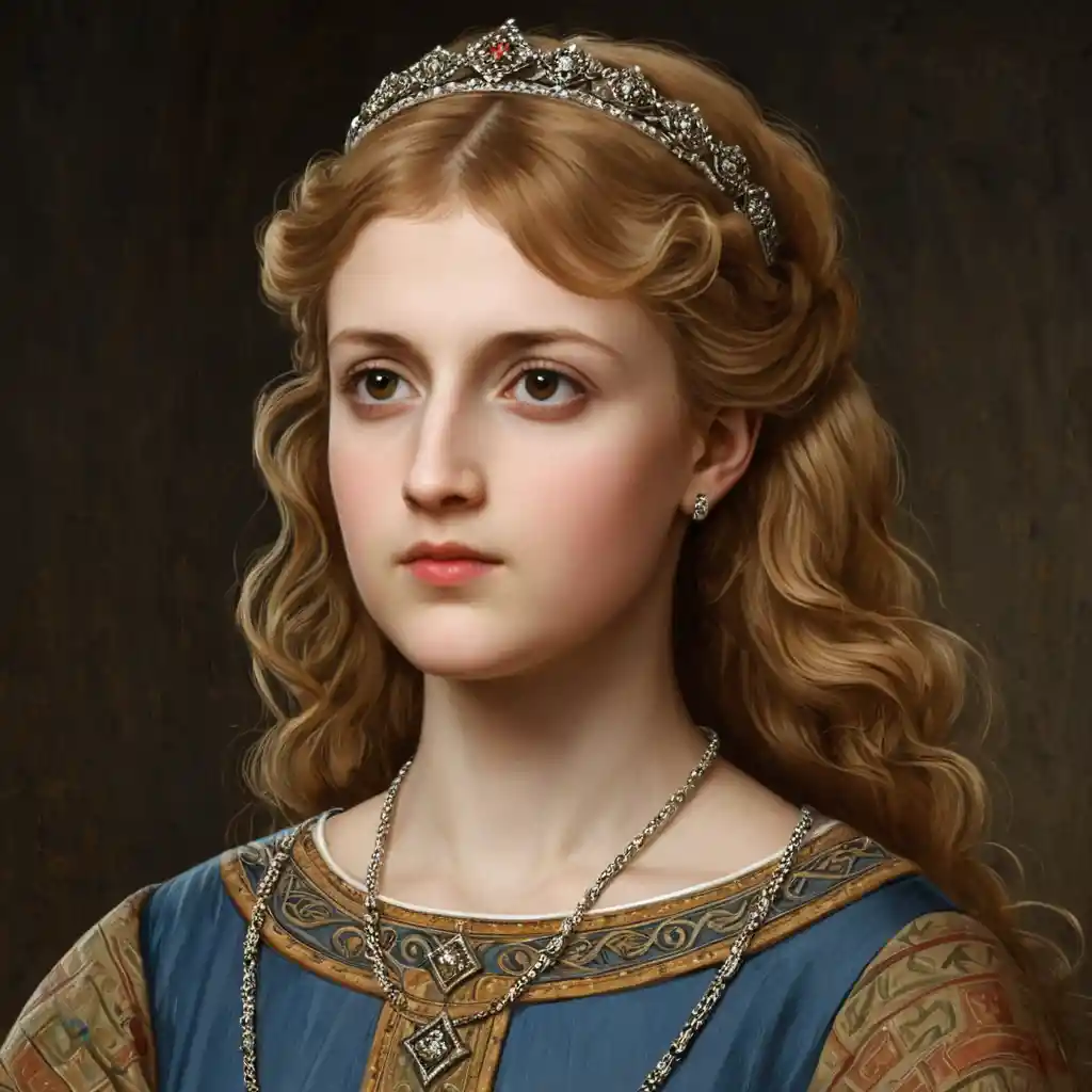 Scottish princess portrait in medieval Romanesque painting style