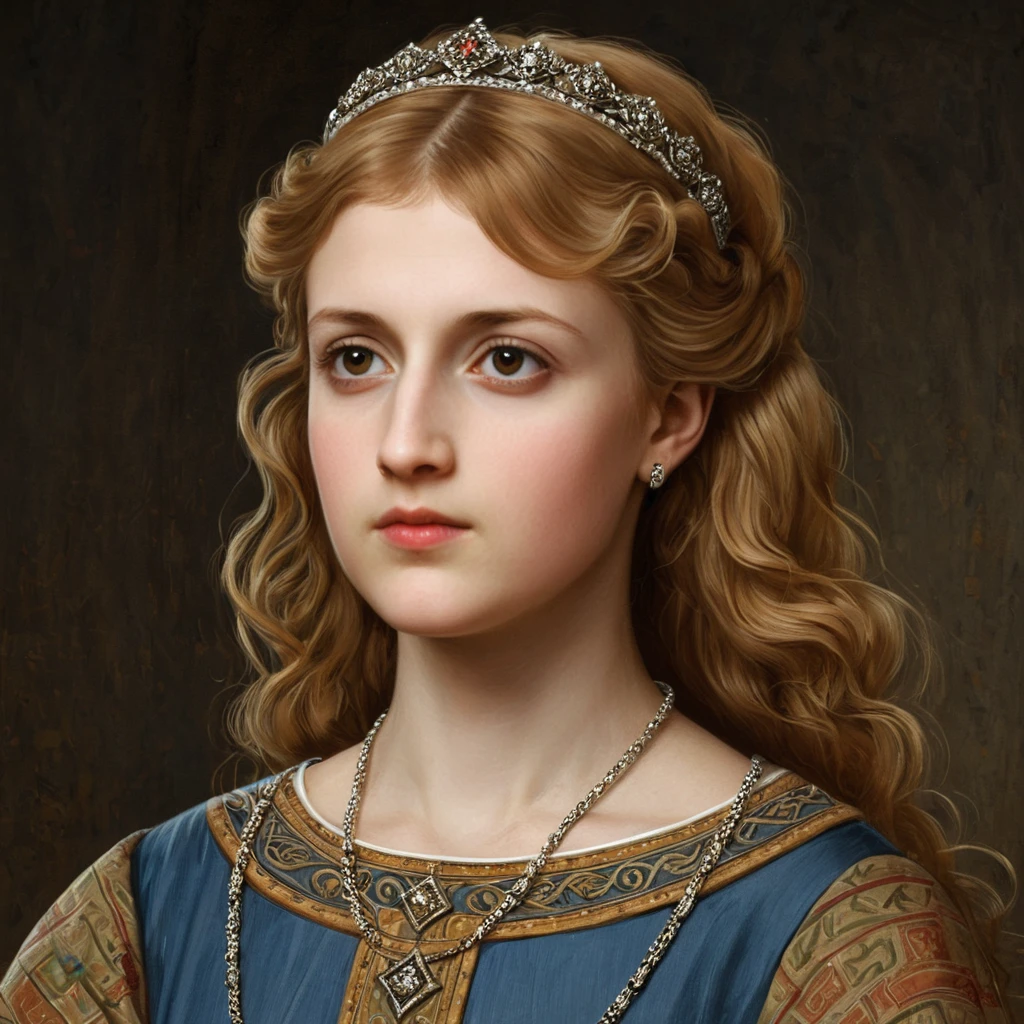 Scottish princess portrait in medieval Romanesque painting style
