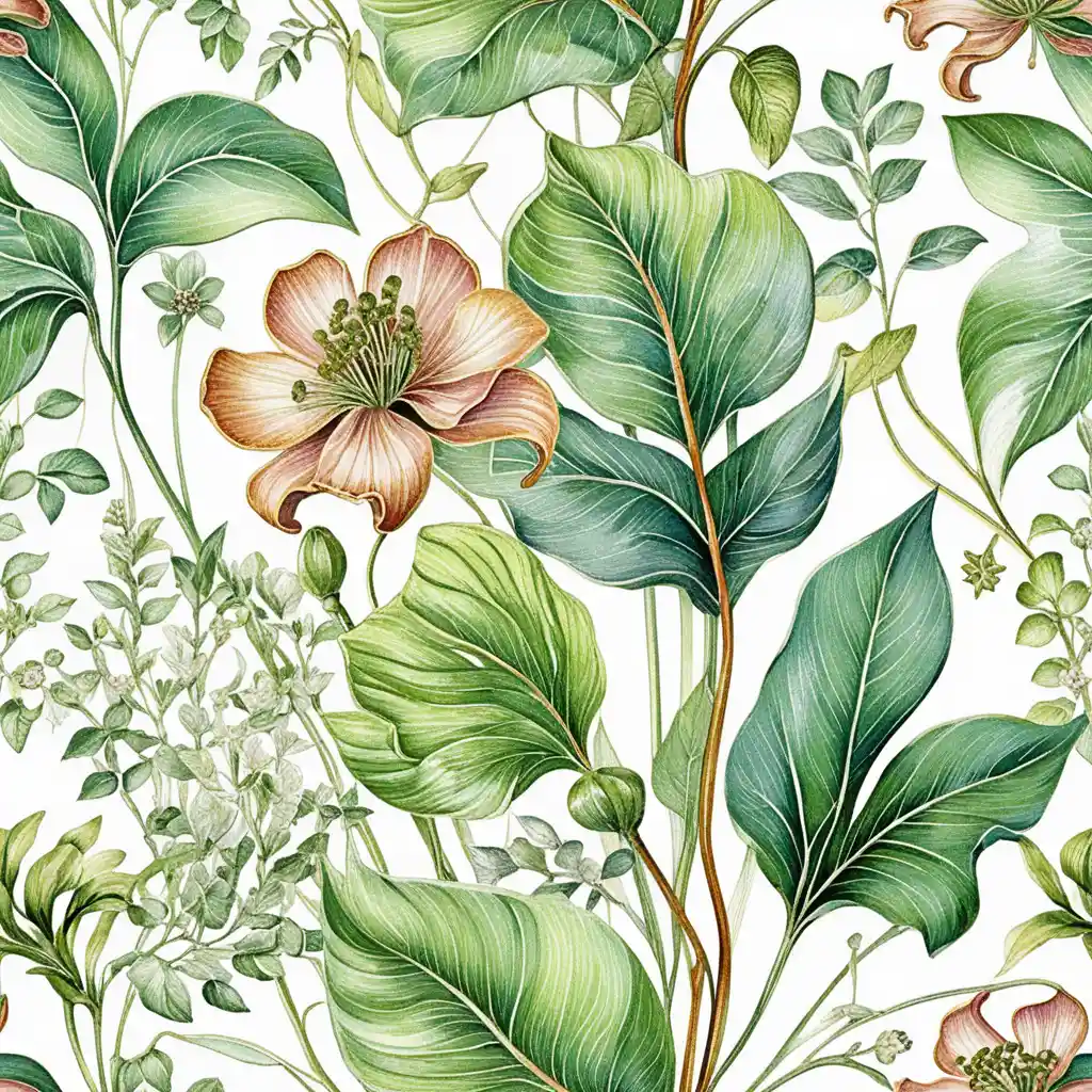 Delicate spring botanical line art with flowing floral forms