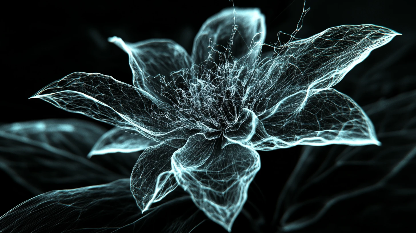 Neural Network Flower In A Dark Digital Void