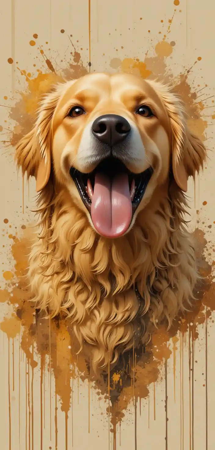 Joyful Golden Retriever Close Up In Abstract Paint Splashes