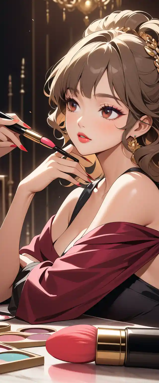 Luxury lipstick model with velvet matte makeup close up