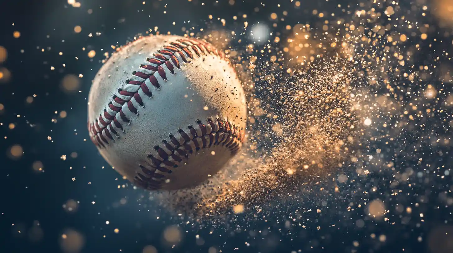 Baseball mid pitch dissolving into particles before the batter