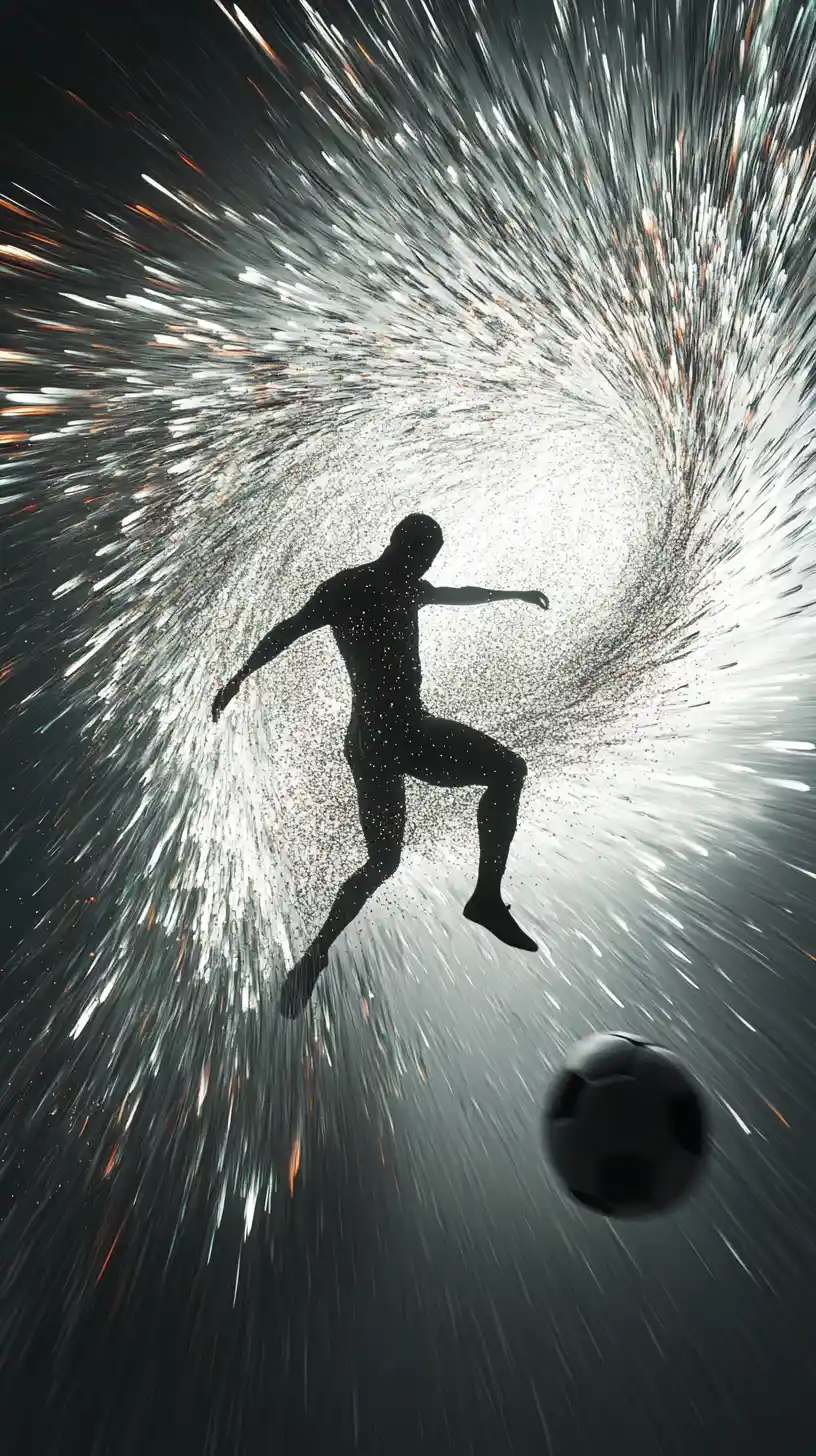 Soccer player kicking a ball into a swirling vortex