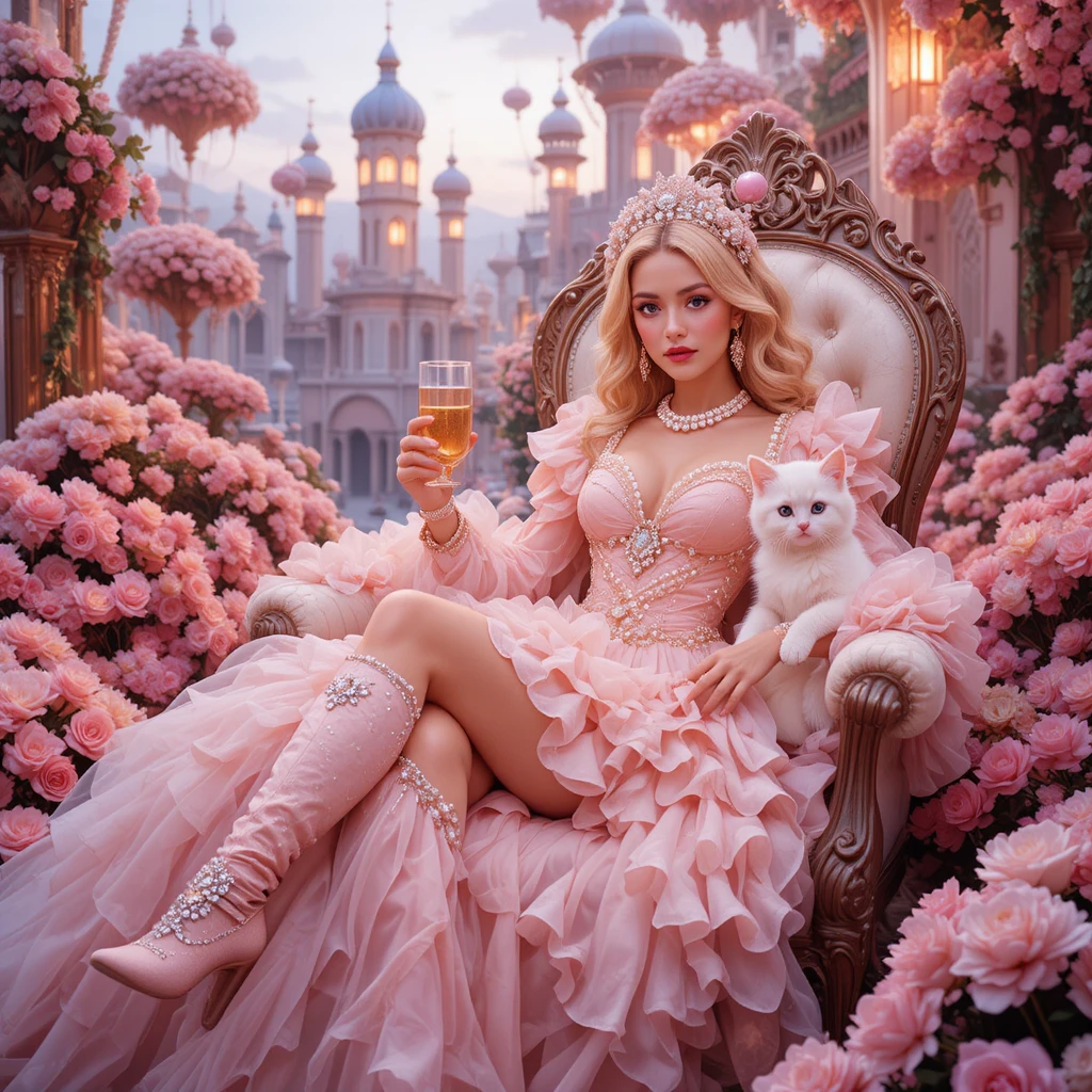 Glamorous Woman In Pearls Lounging In A Flower Garden