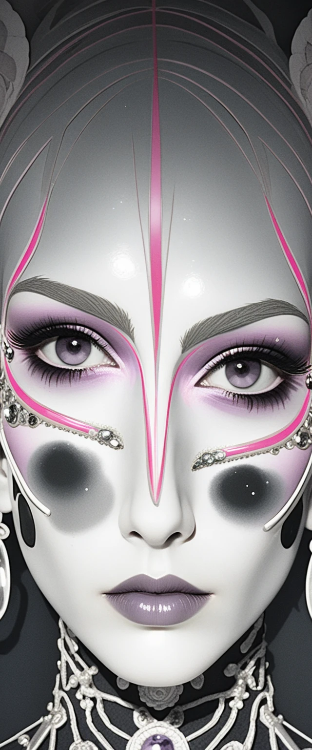 Futuristic silver woman portrait with crystal adornments