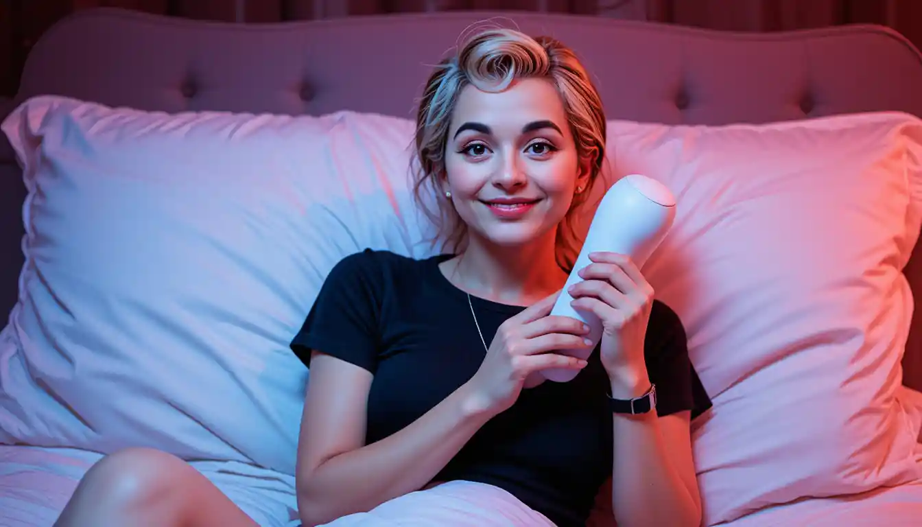 Woman on bed with soft light in intimate moment