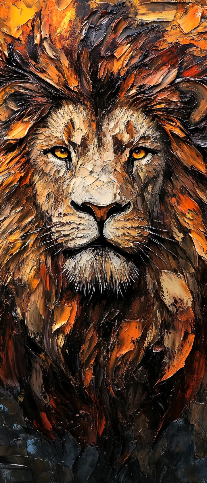 Majestic Lion Portrait With Impasto Mane In Sunset Tones