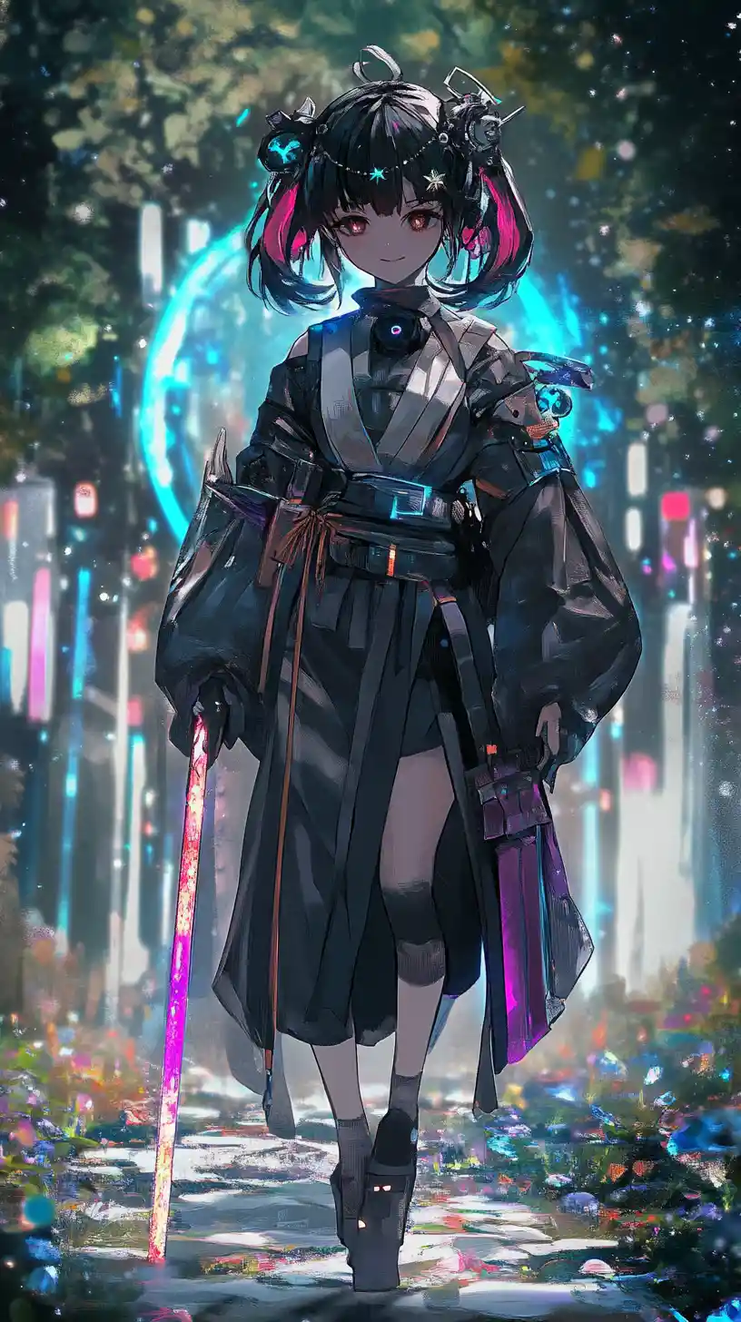 Smiling fantasy girl with star amulet in night forest