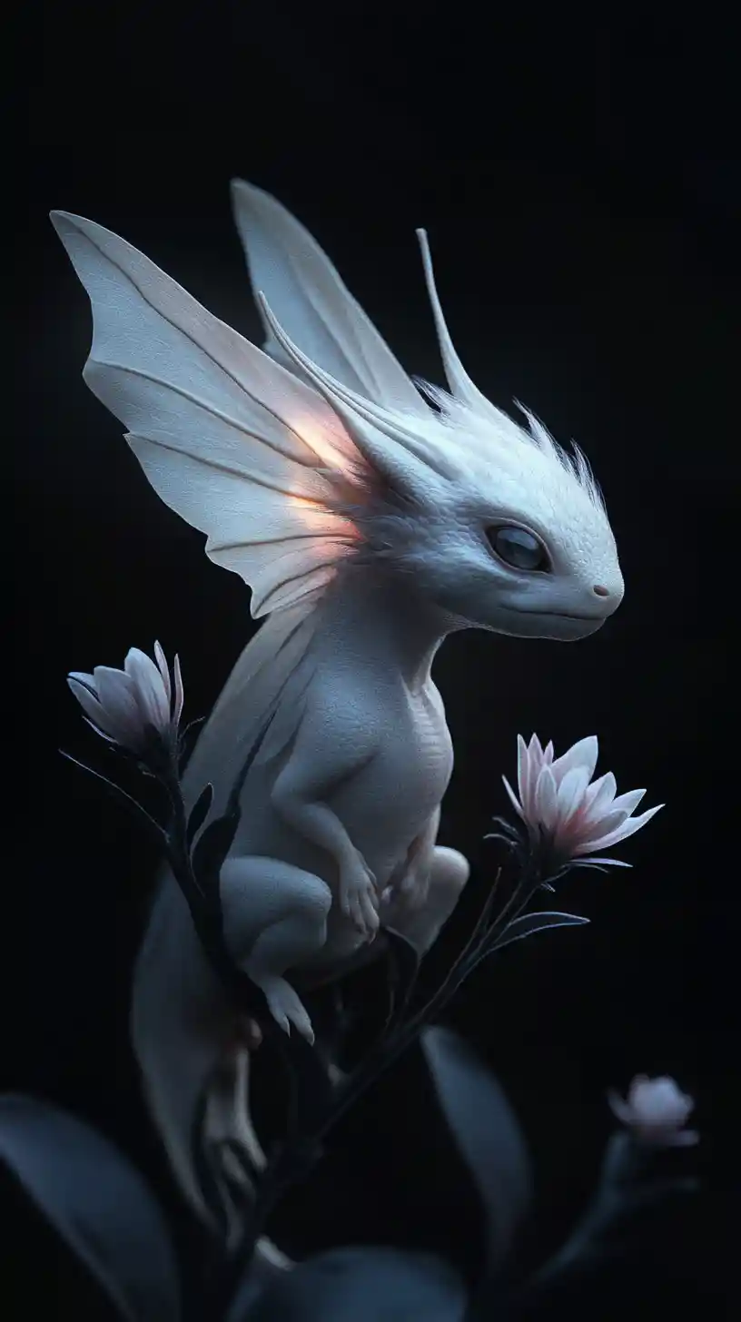 Small eyeless dragon with glowing chest in darkness