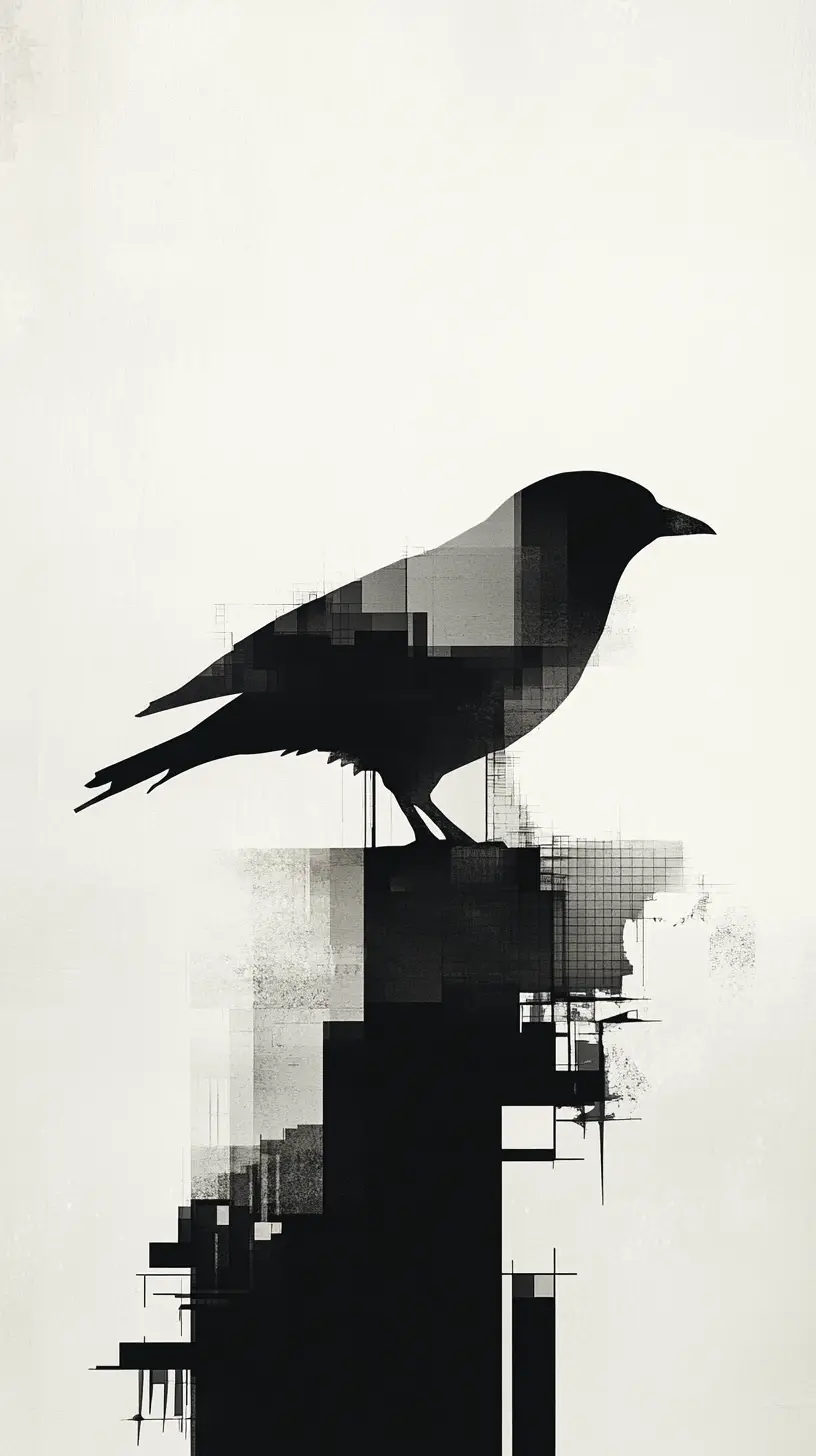 Minimal bird silhouette built from sparse architectural forms