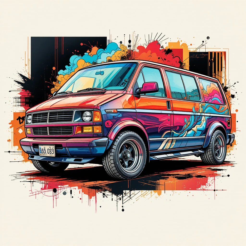 Color pencil illustration of a custom euro style van