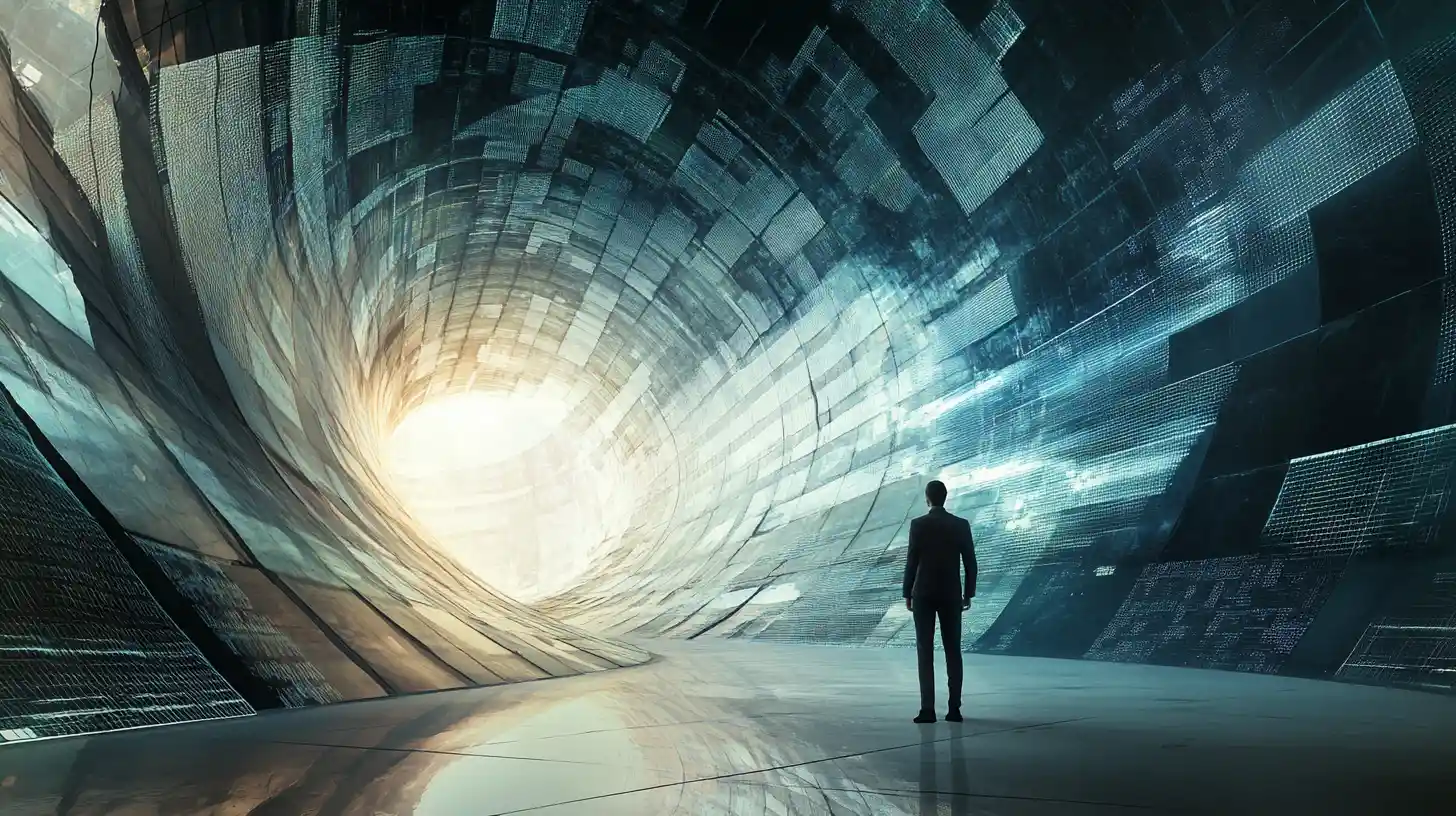 Swirling data vortex forming a single clean dashboard plane