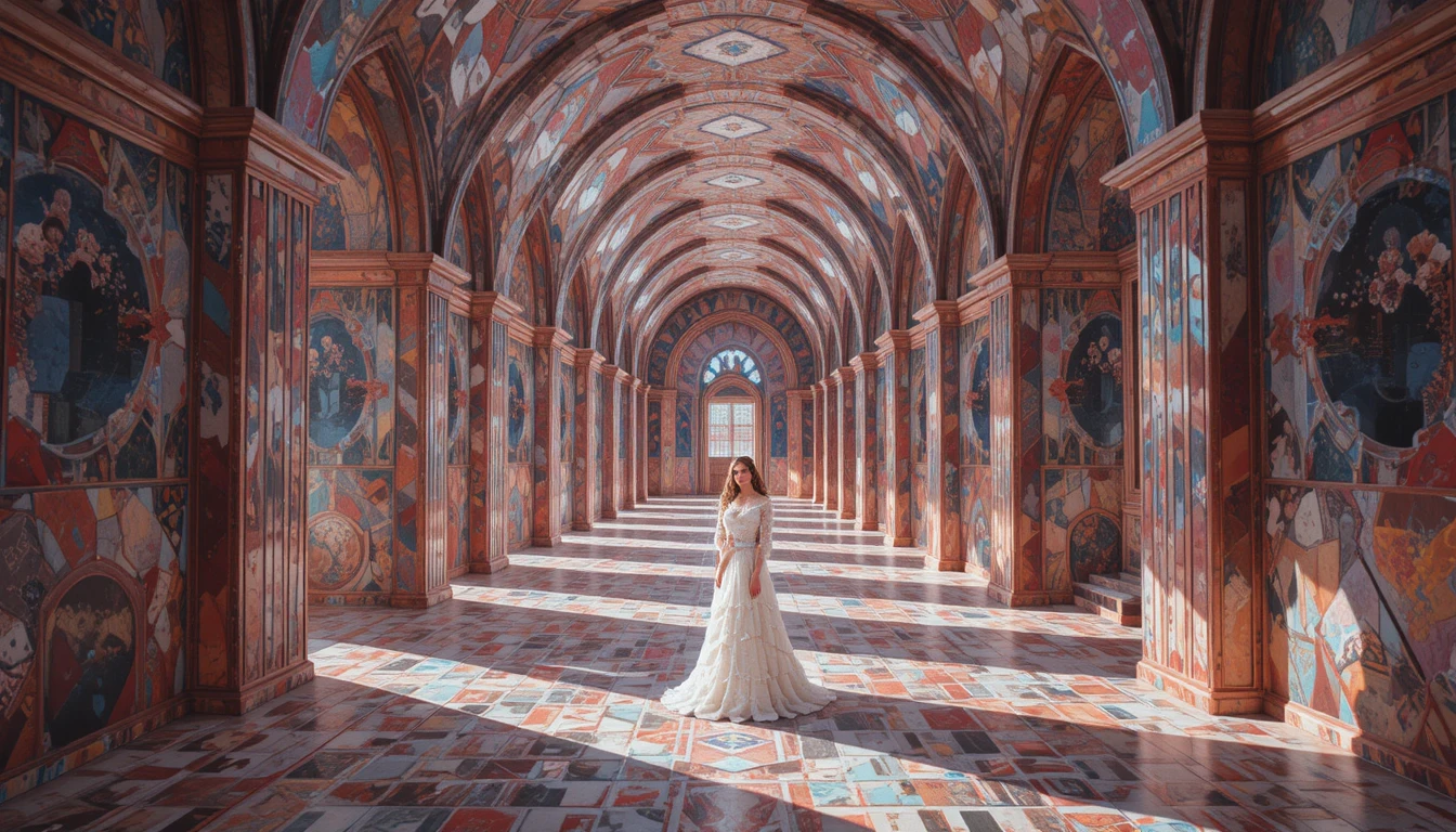 Abstract labyrinth interior with flowing psychedelic architecture