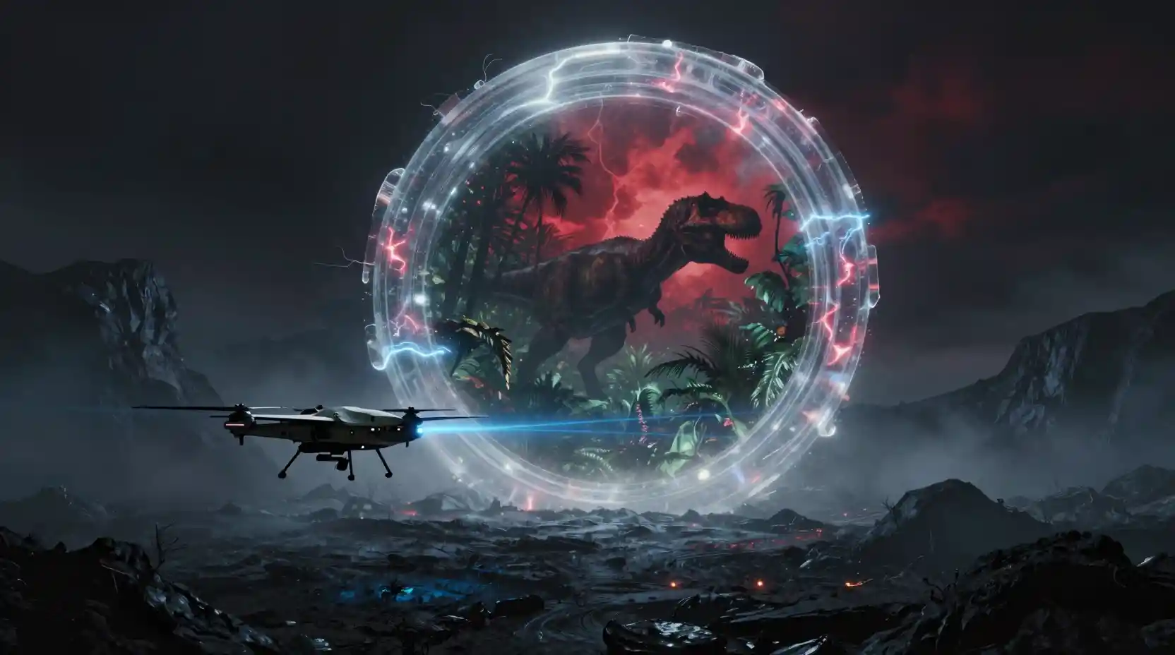 Military Drone Scanning A Giant Portal On Volcanic Borderland