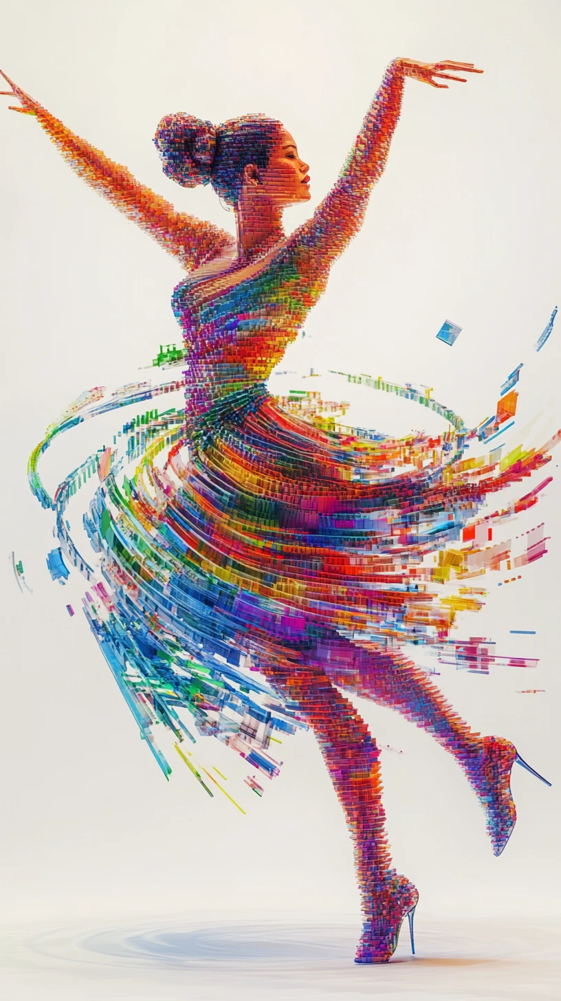 Graceful dancer spinning amid spiraling staircase dress