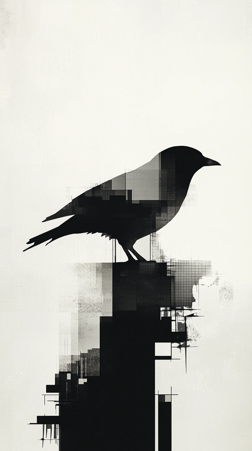 Minimal bird silhouette built from sparse architectural forms