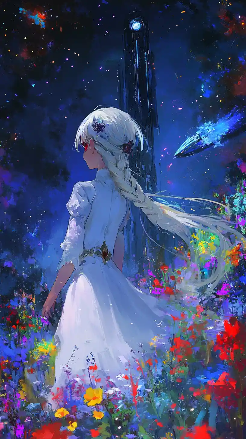 Anime girl with braided white hair and ghostly smile