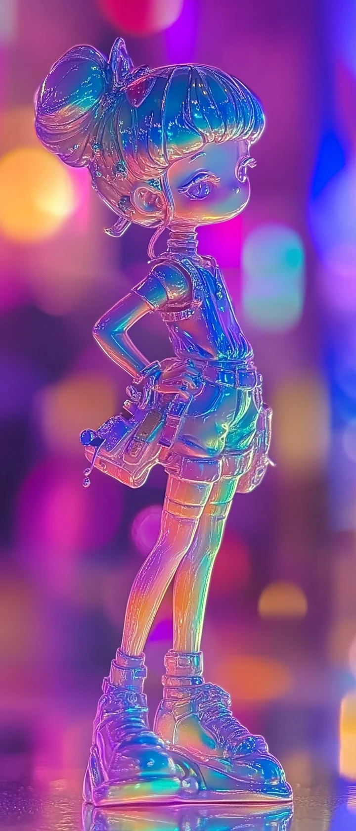 Playful metallic fairy standing in soft pastel colors