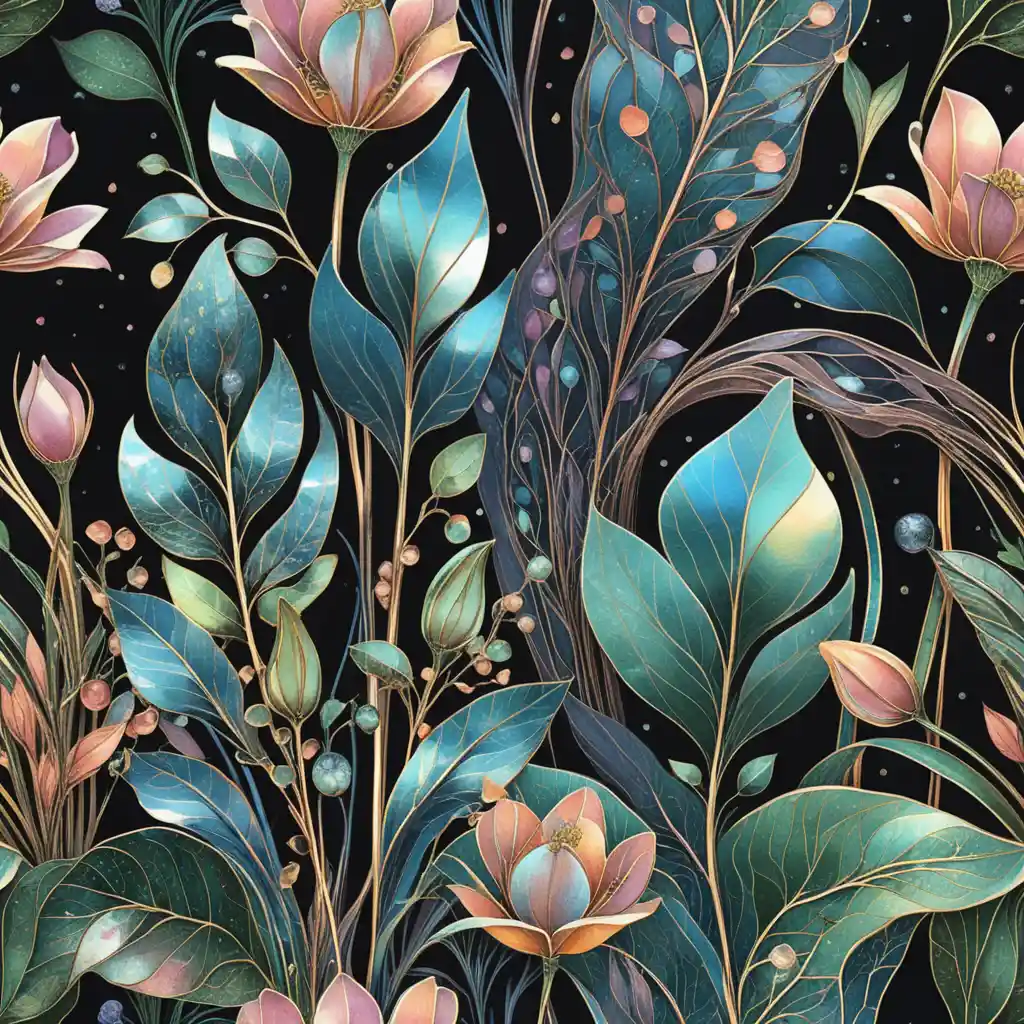 Delicate spring floral line art with flowing botanical forms