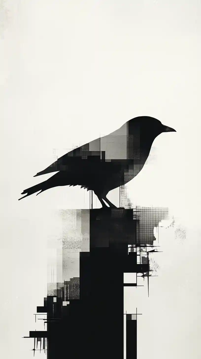 Minimal bird silhouette built from sparse architectural forms