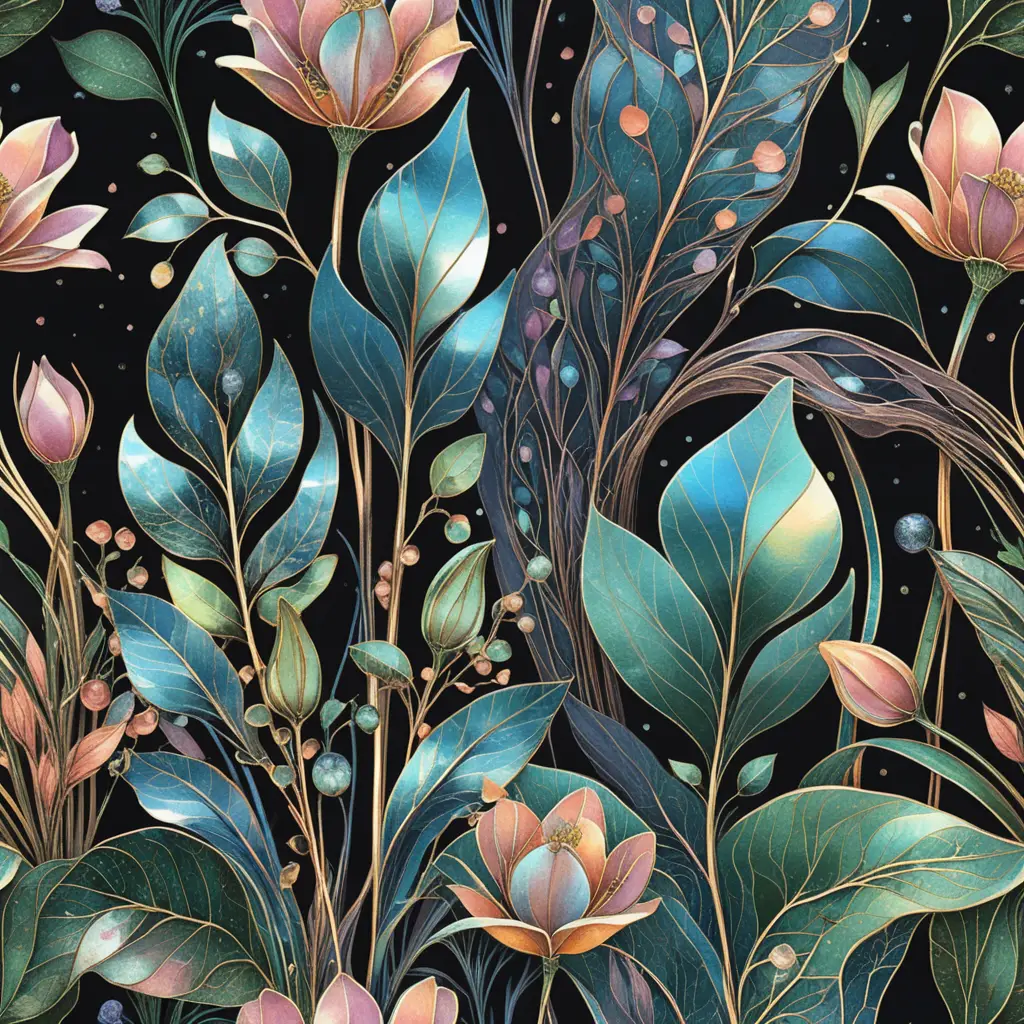 Delicate spring floral line art with flowing botanical forms