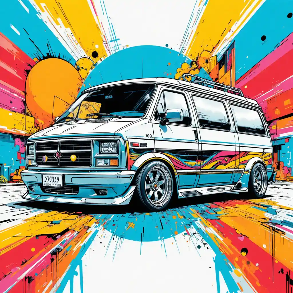 Custom euro style van with bold abstract graphic background