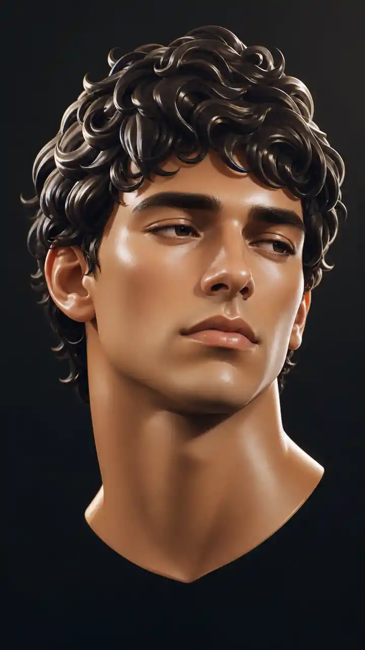 Stylized 3D character head with glossy porcelain skin