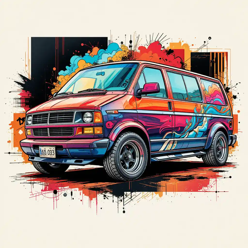 Color pencil illustration of a custom euro style van