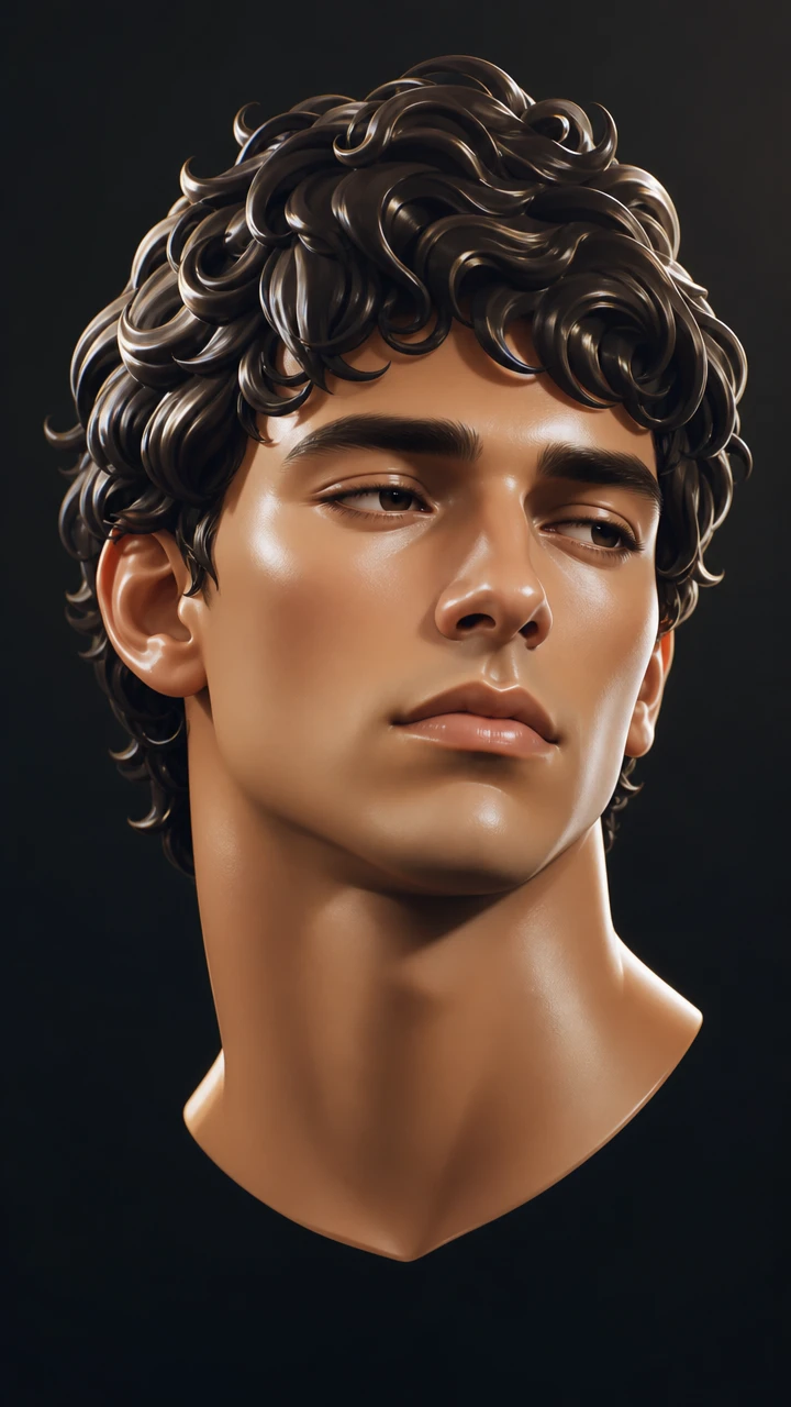 Stylized 3D character head with glossy porcelain skin
