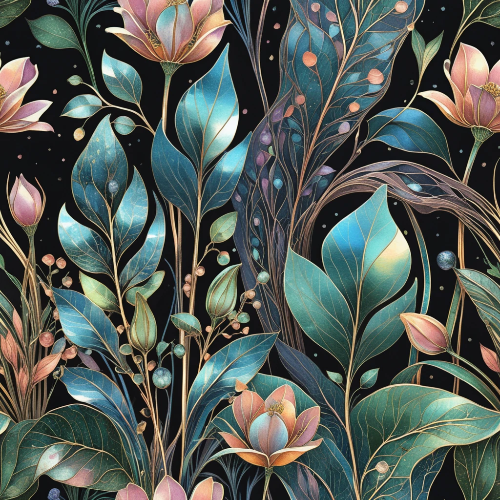 Delicate spring floral line art with flowing botanical forms