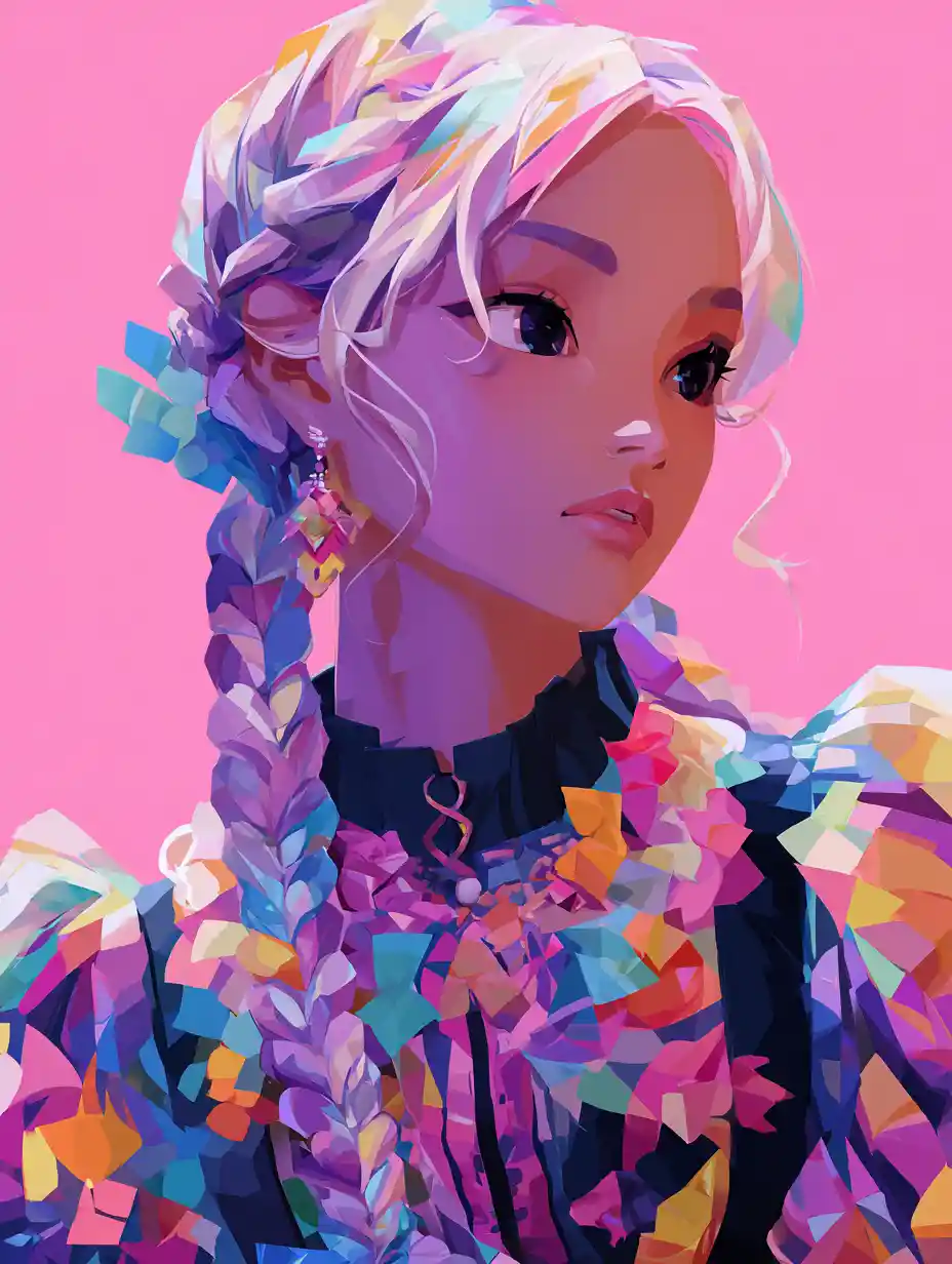 Whimsical pastel fantasy painting with vibrant geometric shapes