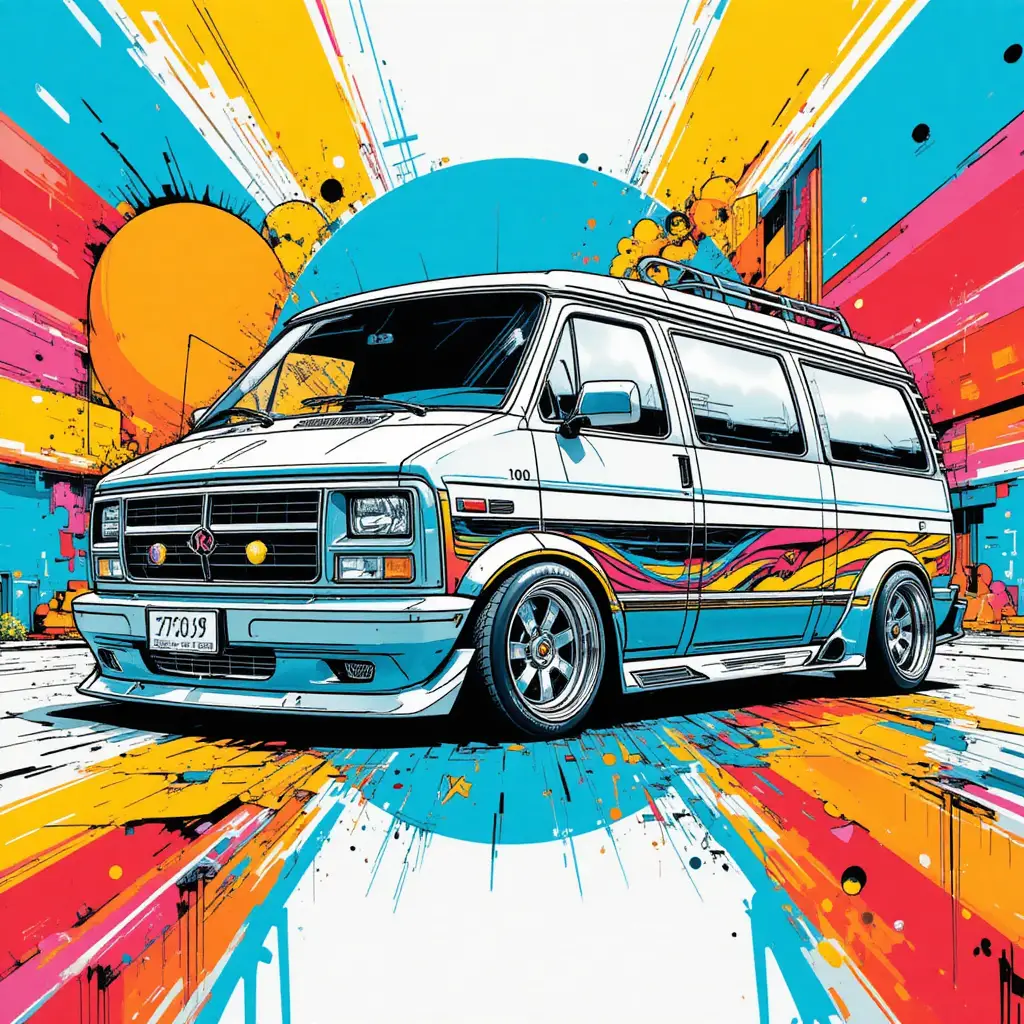 Custom euro style van with bold abstract graphic background