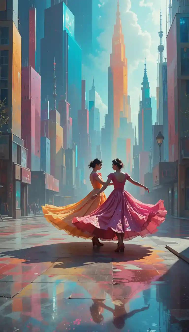 Abstract geometry of a dervish dance in rainbow city