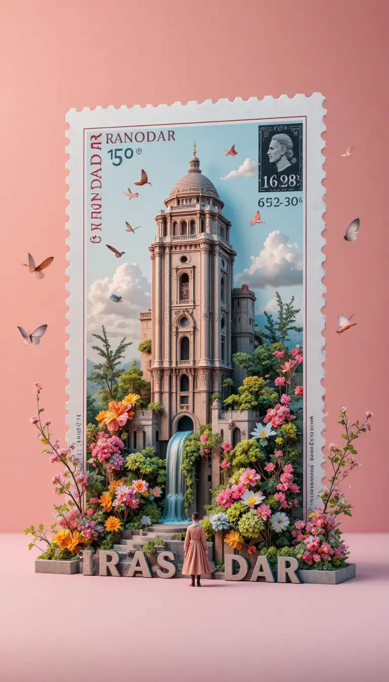 Giant vintage Krasnodar postage stamp in pastel studio scene