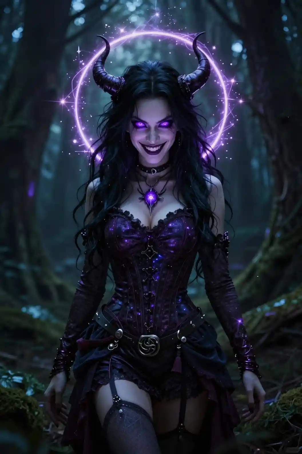 Mischievous Sorceress In A Dark Enchanted Forest
