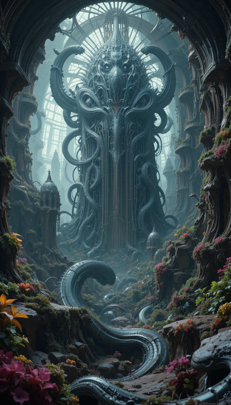 Alien latex worms within colossal organic starship structures