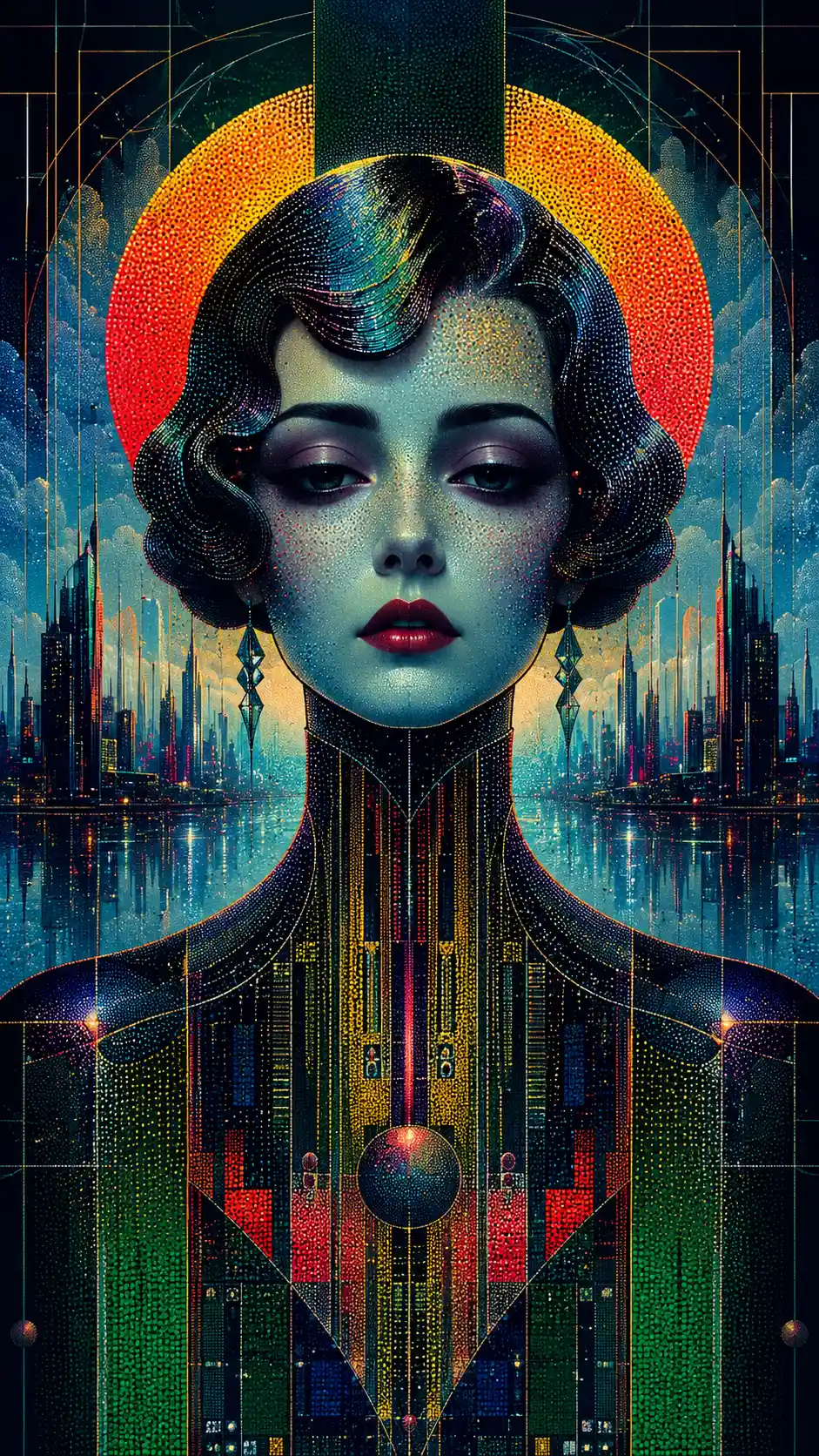 Cyberpunk portrait of a woman with mysterious dark eyes