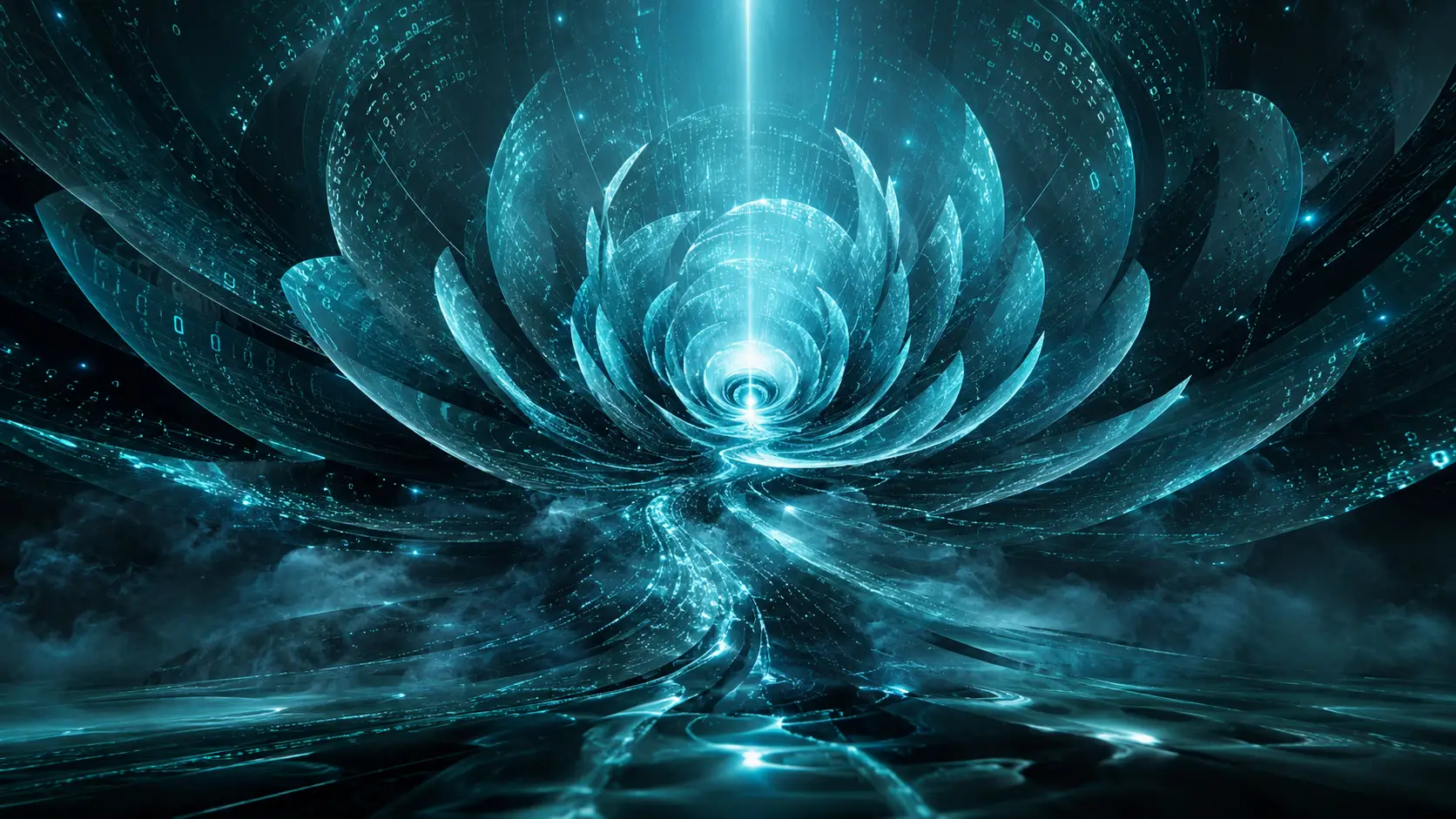 Colossal abstract flower structure around a glowing core